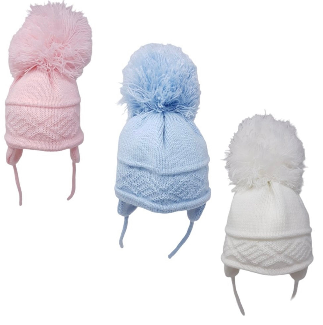 Baby Cross Knit Single Pom Hat - Pink Blue White