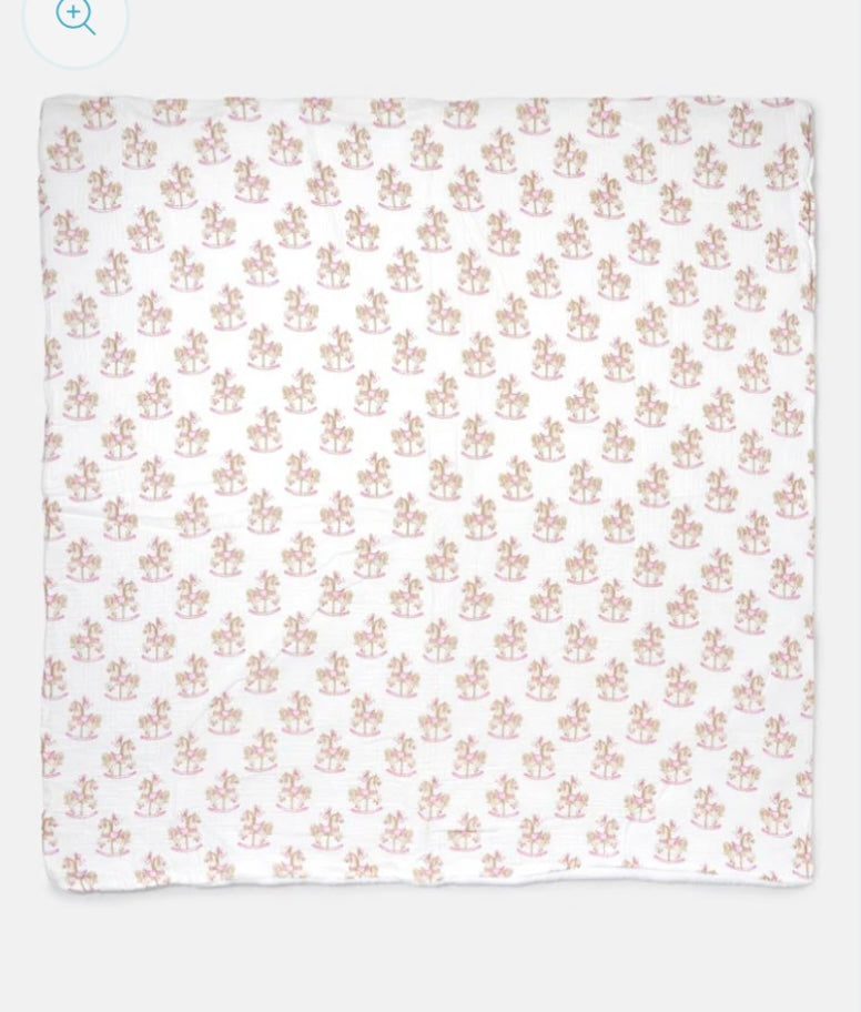 Baby Carousel Print Blanket - Beige, Blue or Pink - 90x90cm