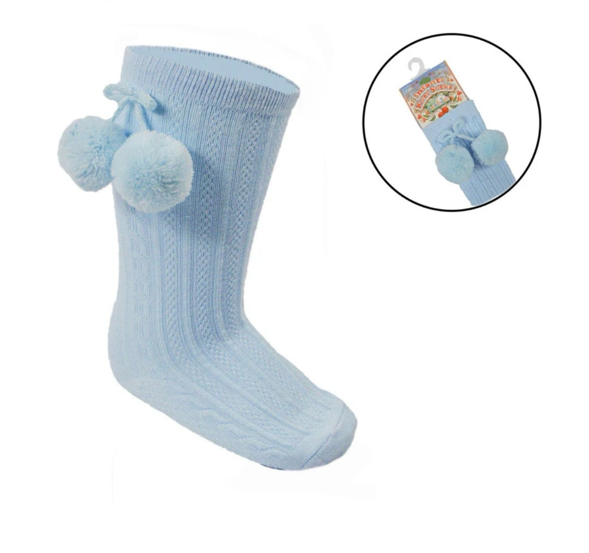 Blue Knee High Baby Pom Pom Socks
