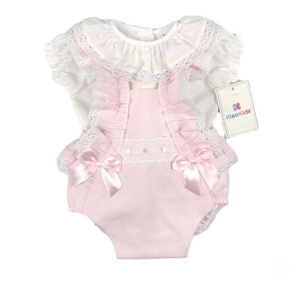 Pink Girls Bow Romper & Blouse Set