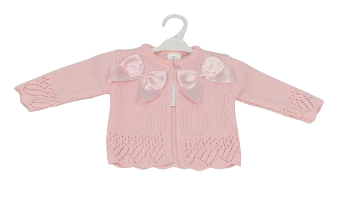 Baby Girls Pink Double Bow Cardigan