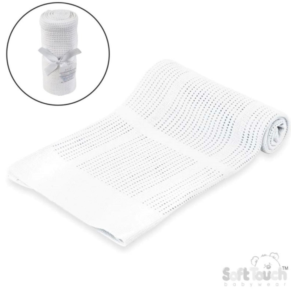 Soft Touch Cellular Cotton Baby Blanket - White, Pink, Taupe & Blue (70x90cm)