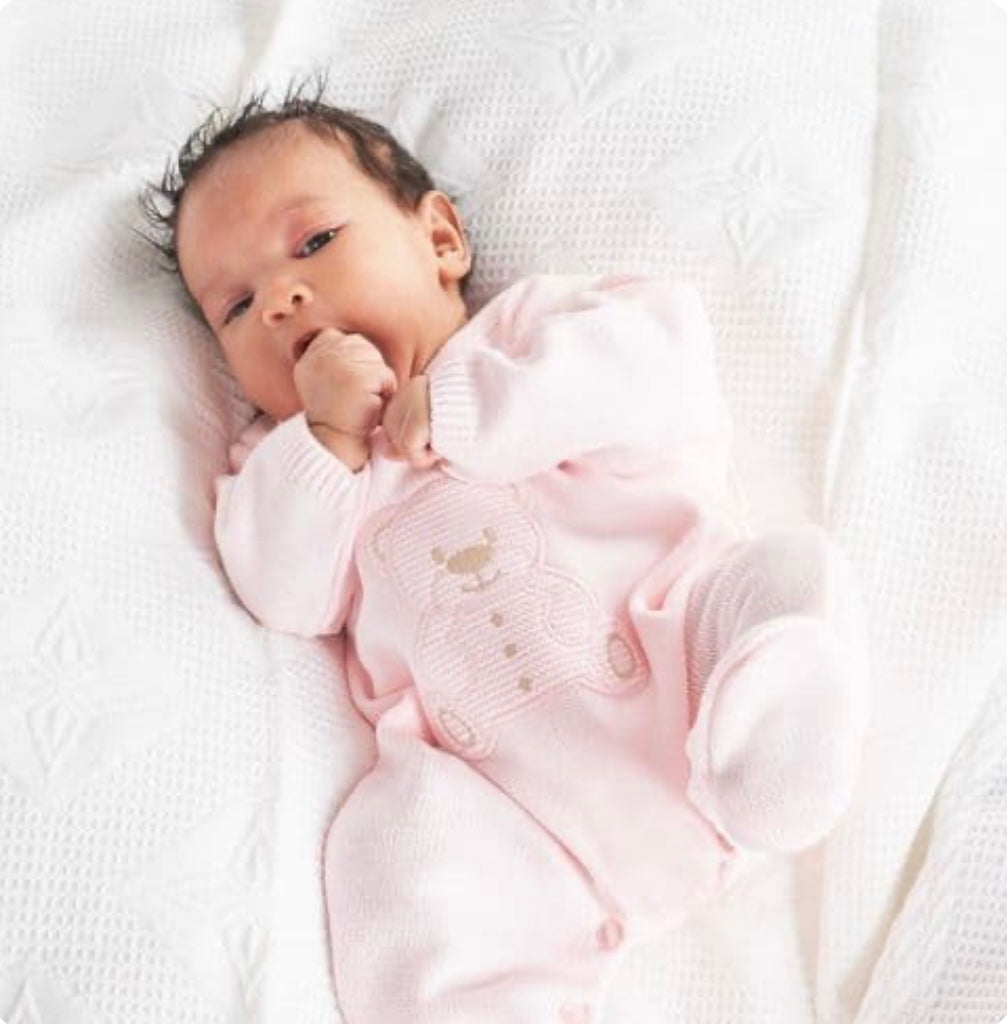 Baby Girls Pink Teddy Knitted Baby Grow