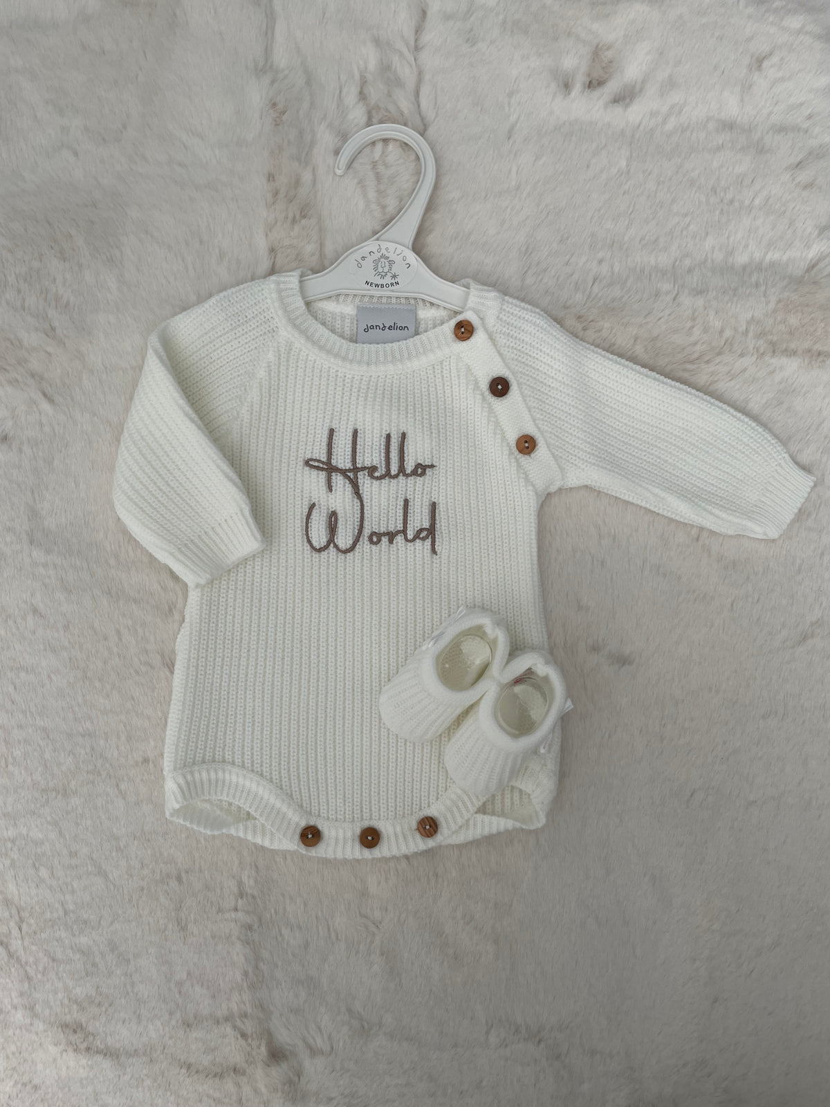 Unisex Hello World White Newborn Romper & Booties Set