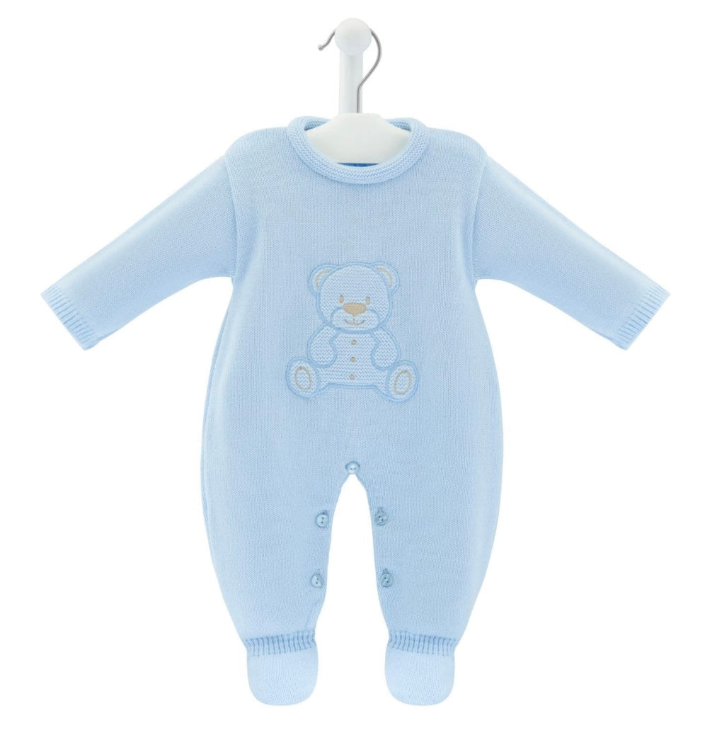Baby Boys Sky Blue Teddy Knitted Baby Grow