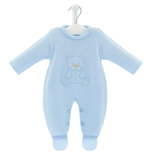 Baby Boys Sky Blue Teddy Knitted Baby Grow
