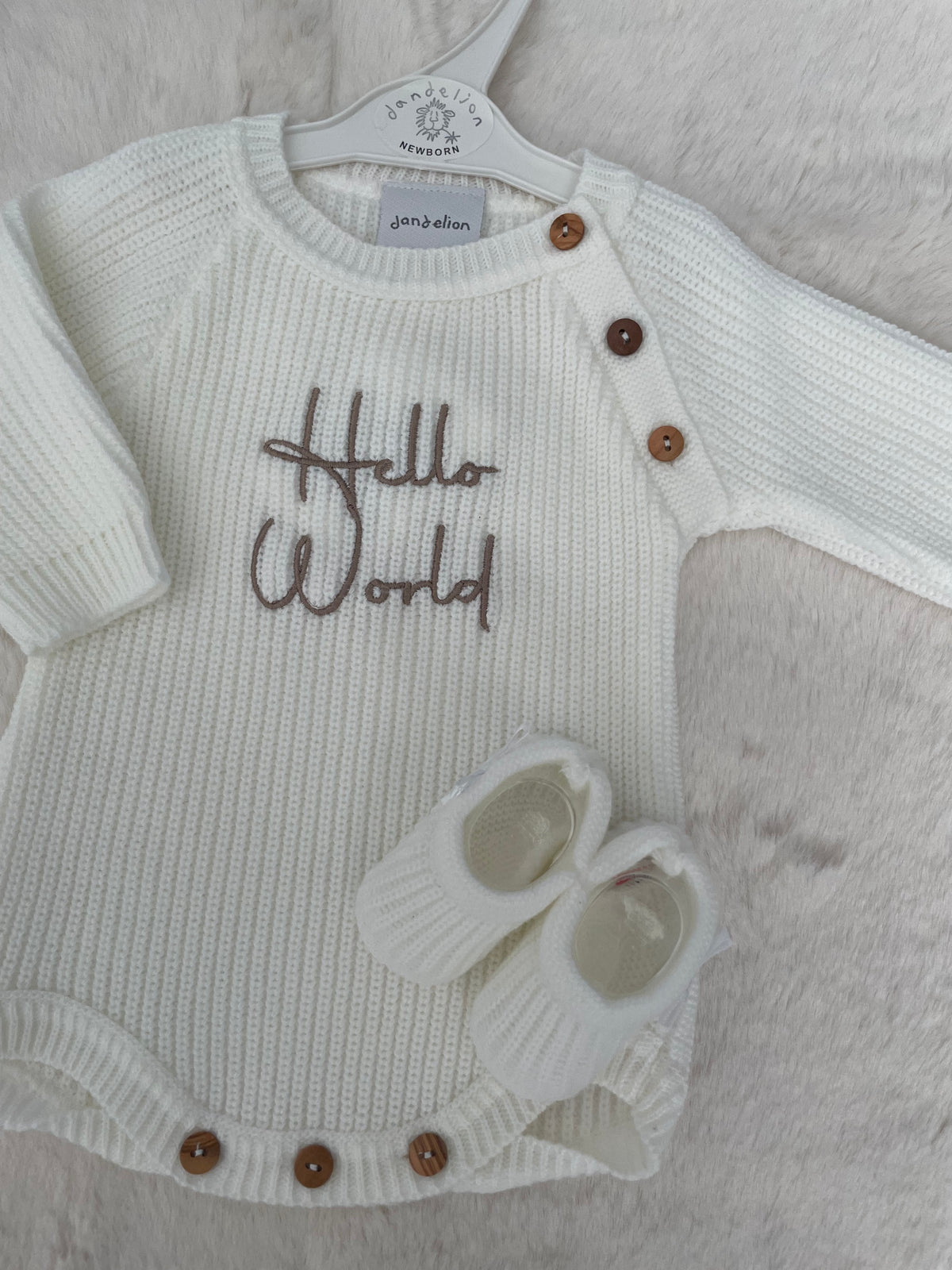 Unisex Hello World White Newborn Romper & Booties Set
