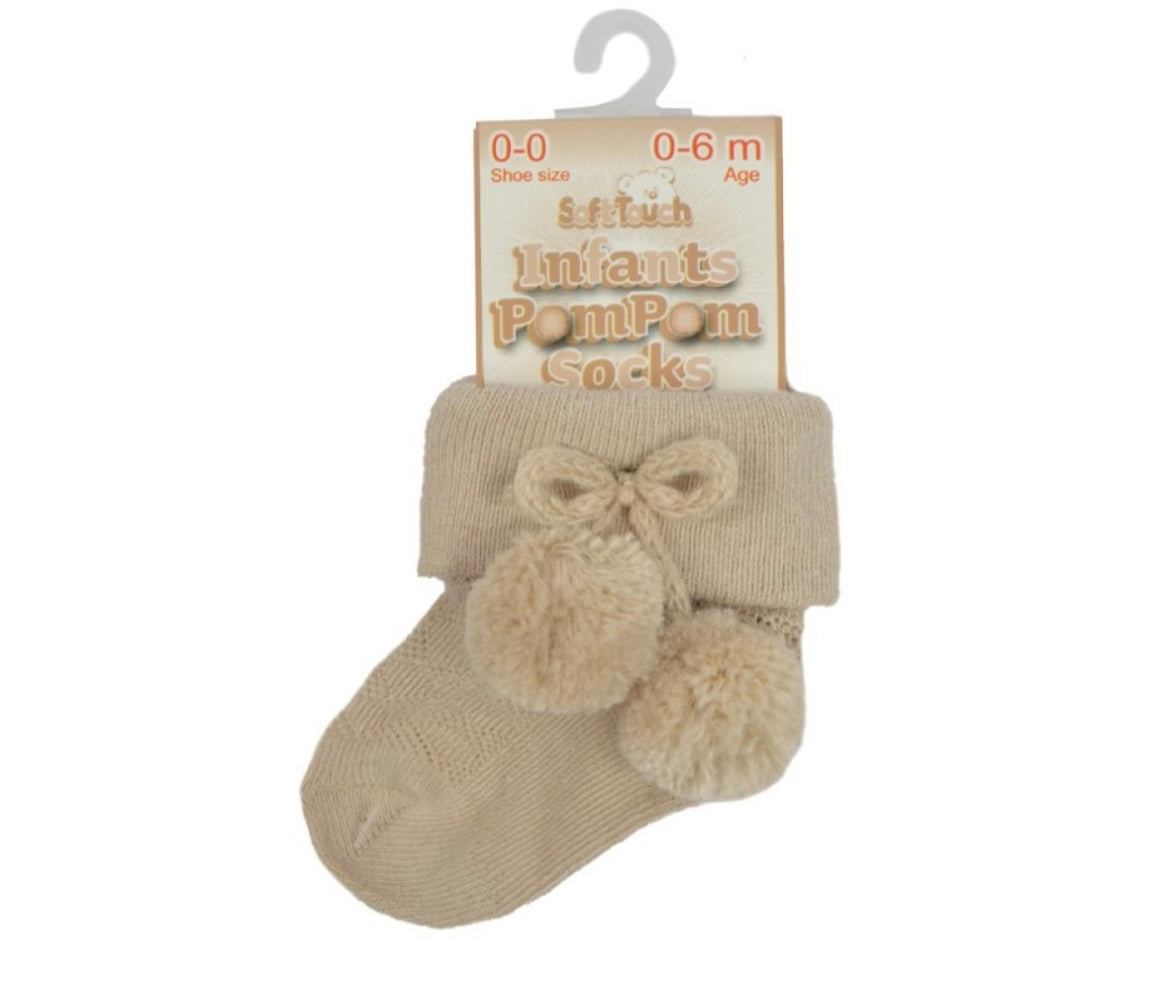Beige Baby Boys Pom Pom Ankle Socks