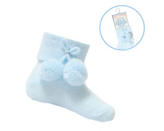 Blue Baby Boys Pom Pom Ankle Socks