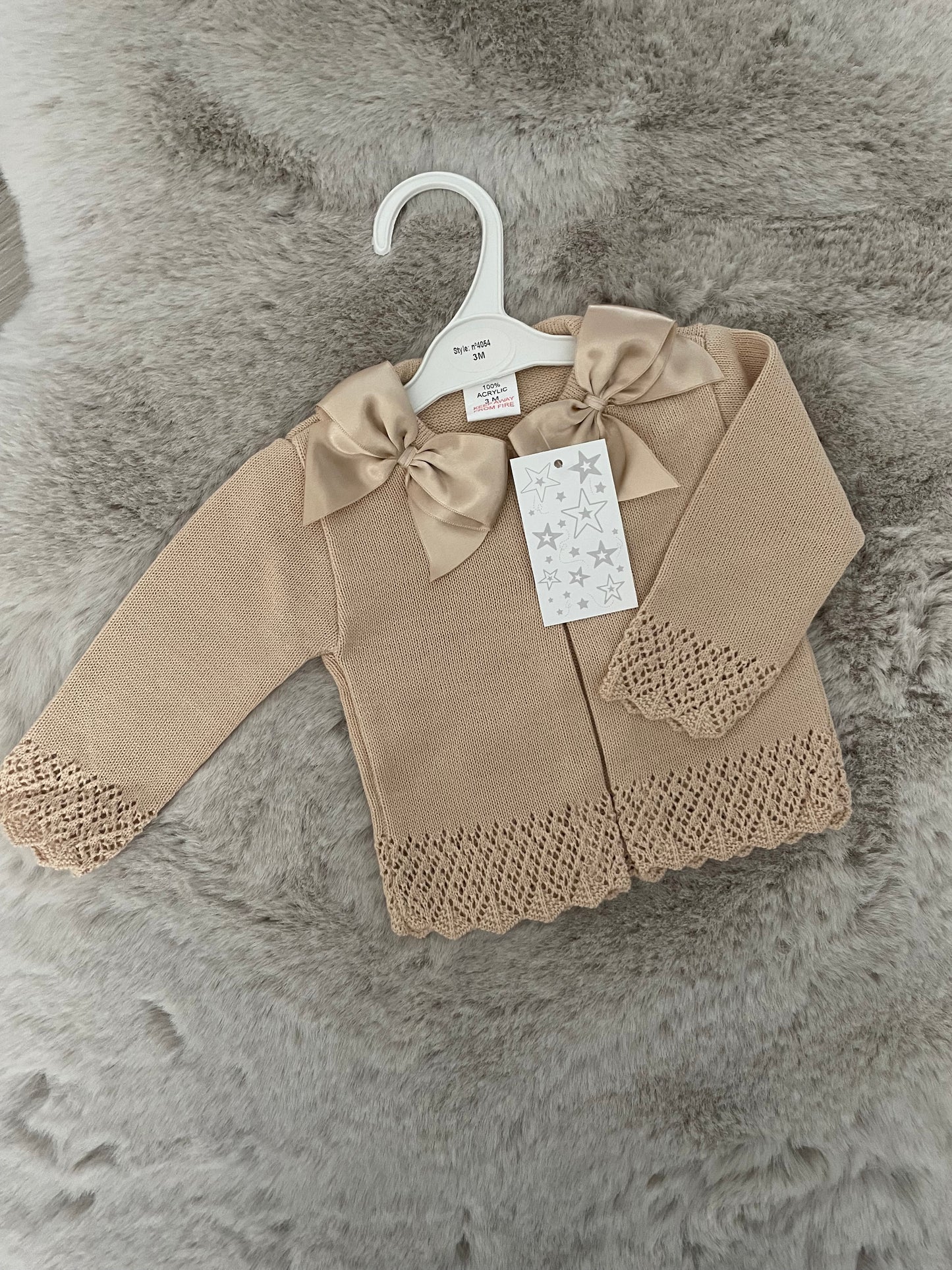 Baby Girls Beige Bow Cardigan
