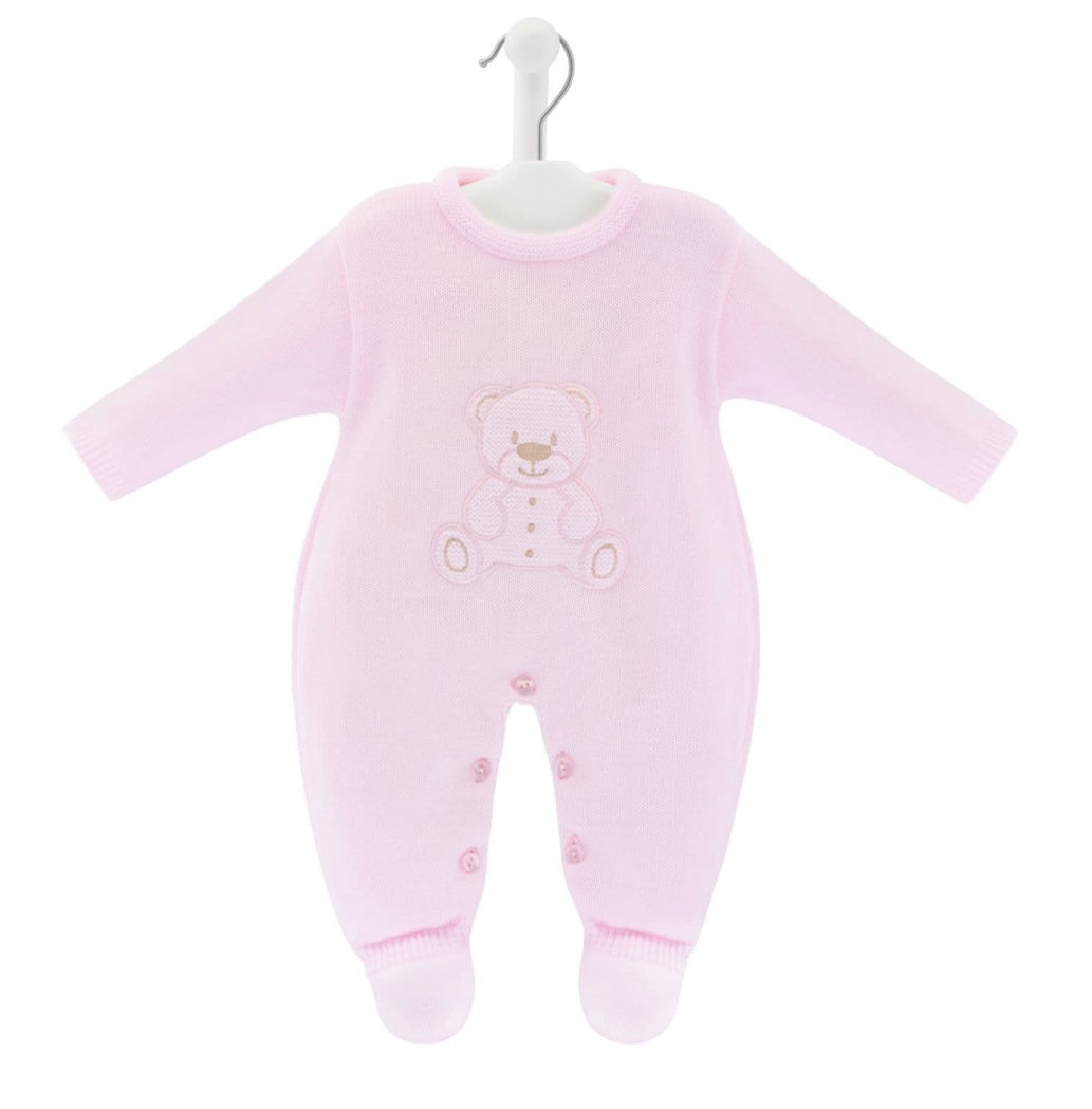 Baby Girls Pink Teddy Knitted Baby Grow