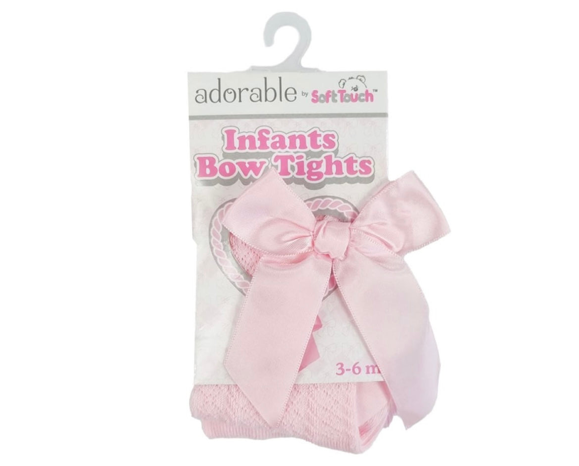 Pink Baby Girls Jacquard Design Tights With Bow