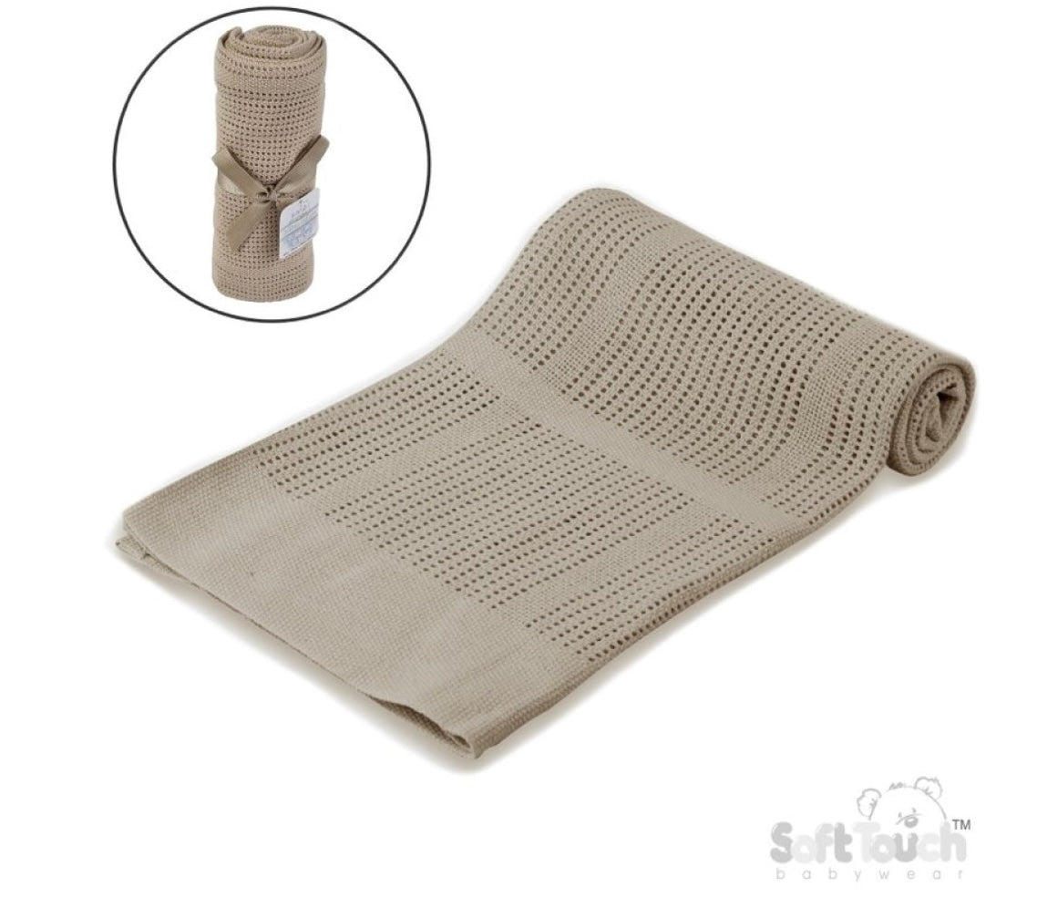 Soft Touch Cellular Cotton Baby Blanket - White, Pink, Taupe & Blue (70x90cm)