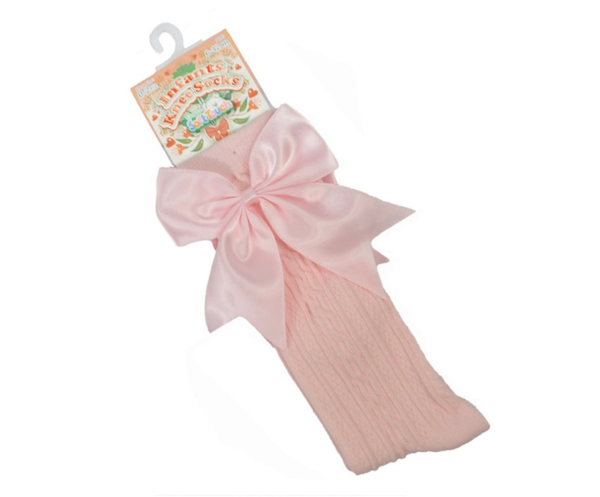 Baby Girls Pink Knee High Bow Socks
