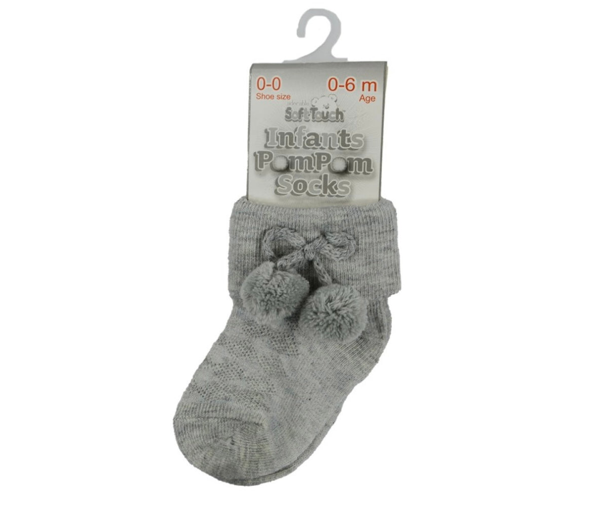 Grey Baby Boys Pom Pom Ankle Socks