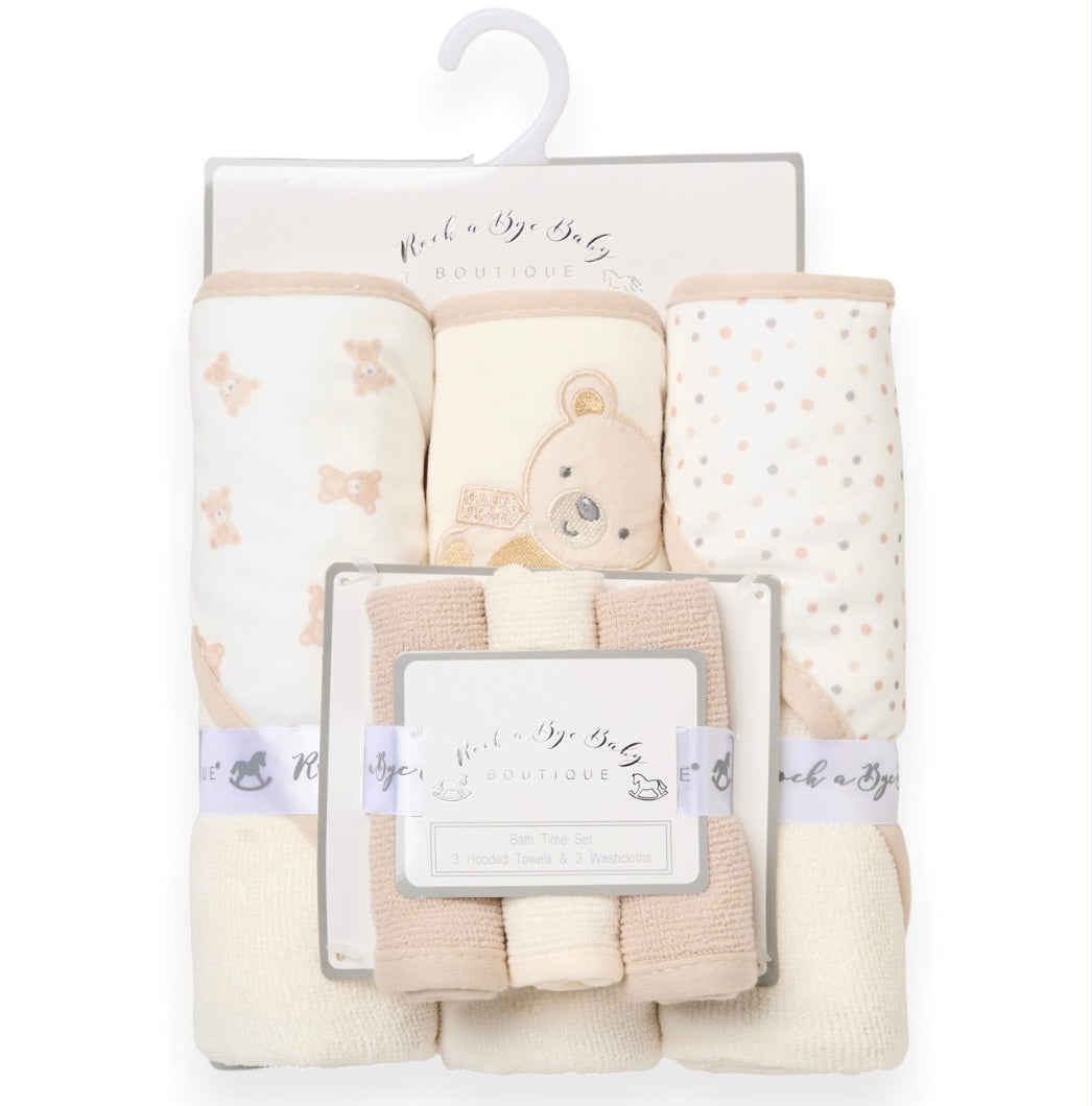 Baby Beige Bear Hooded Towel and Wash Cloth Set