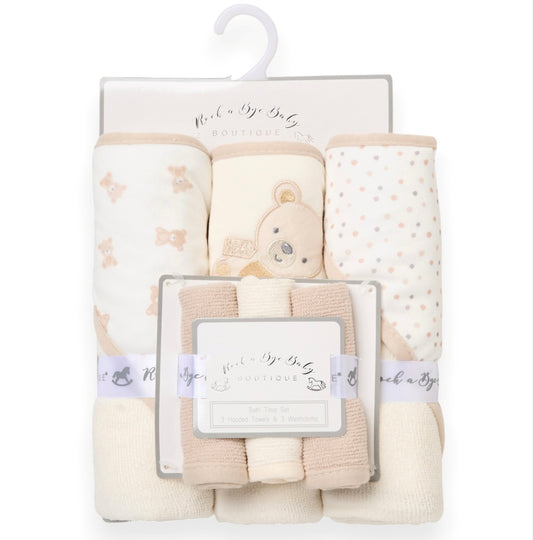 Baby Beige Bear Hooded Towel and Wash Cloth Set