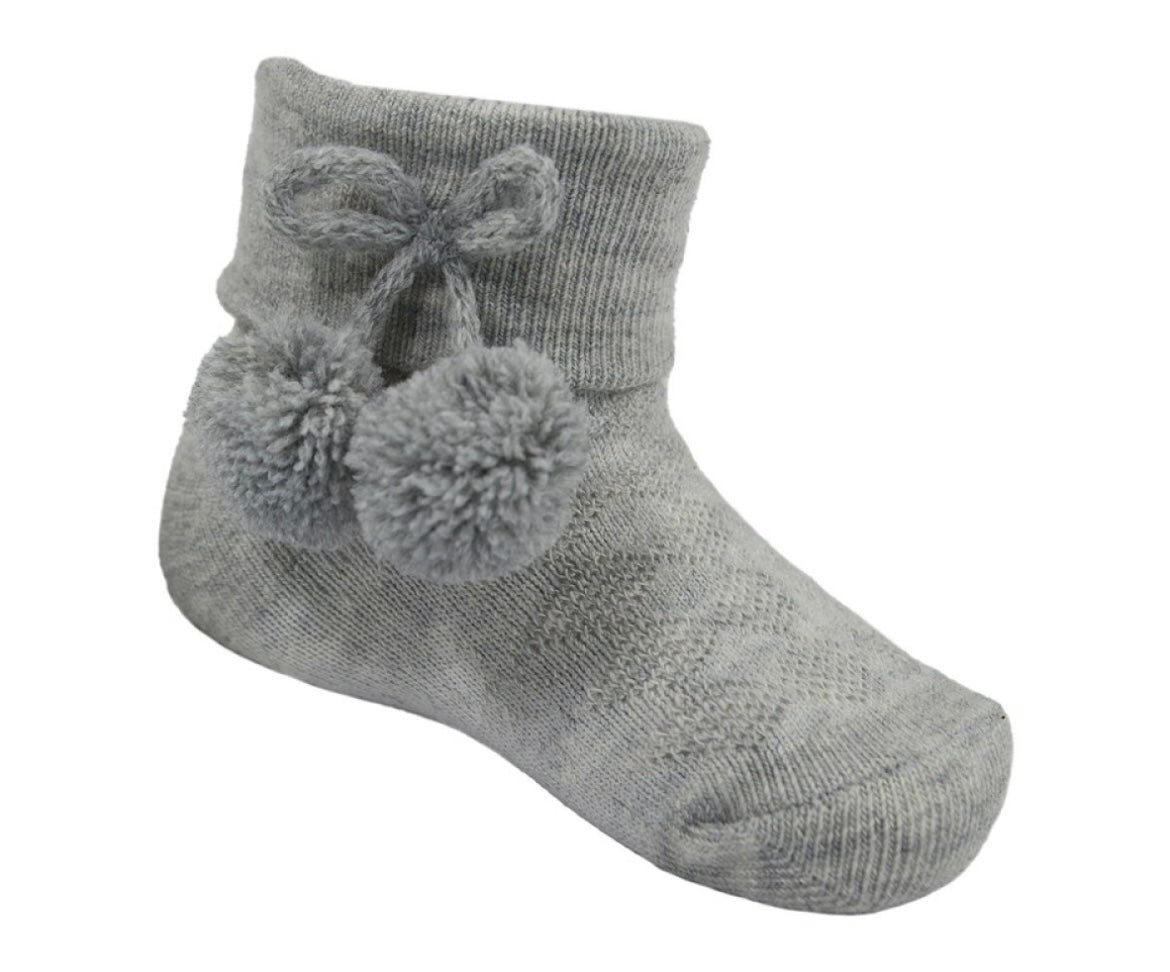 Grey Baby Boys Pom Pom Ankle Socks