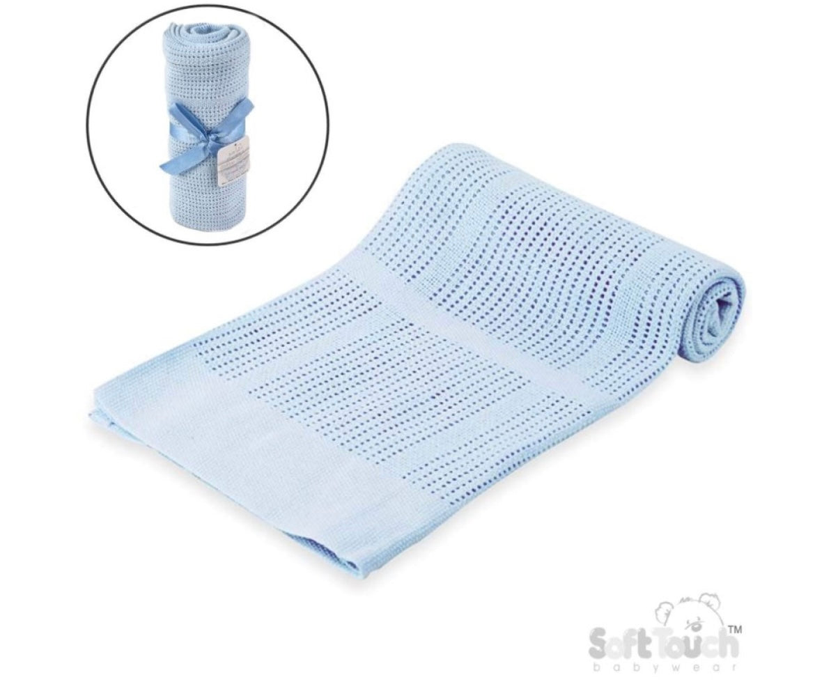 Soft Touch Cellular Cotton Baby Blanket - White, Pink, Taupe & Blue (70x90cm)