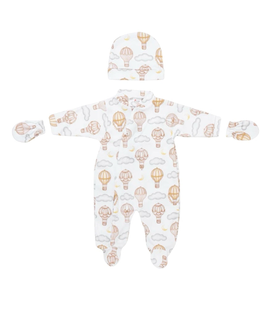 Beige Hot Air Balloon Babygrow with Hat & Mittens, 0-3 Months - smaller fitting