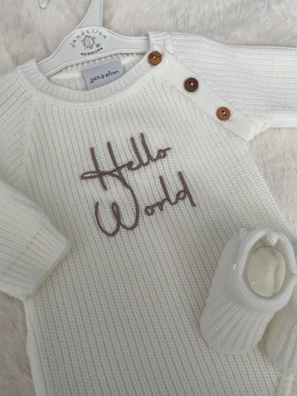 Unisex Hello World White Newborn Romper & Booties Set