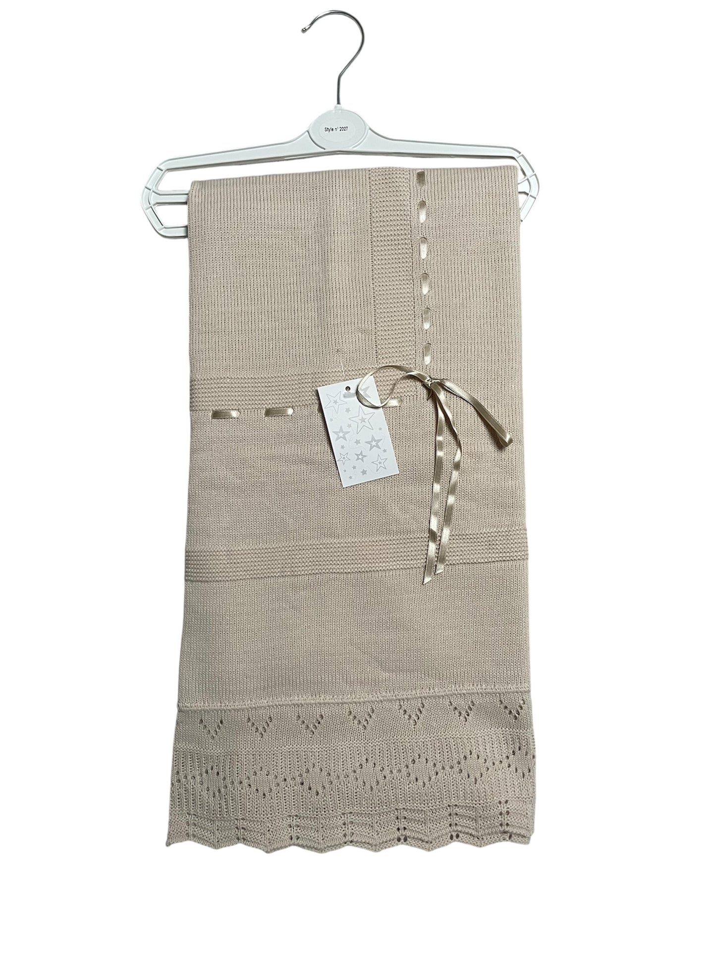 Beige Spanish Knitted Ribbon Trim Baby Blanket Shawl