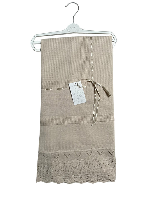 Beige Spanish Knitted Ribbon Trim Baby Blanket Shawl