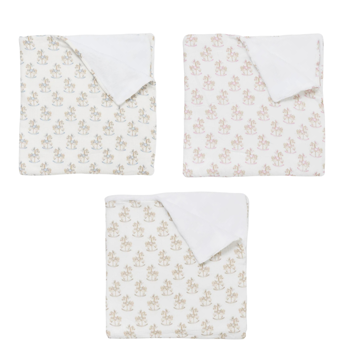 Baby Carousel Print Blanket - Beige, Blue or Pink - 90x90cm