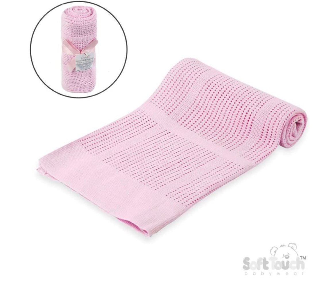 Soft Touch Cellular Cotton Baby Blanket - White, Pink, Taupe & Blue (70x90cm)