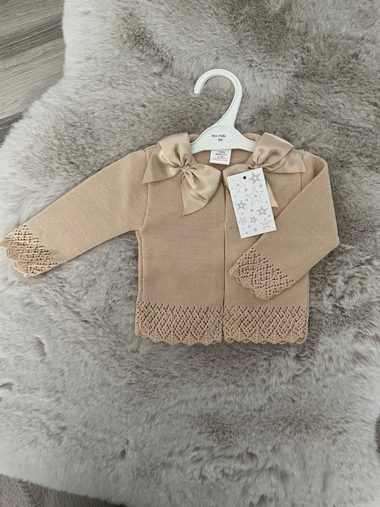 Baby Girls Beige Bow Cardigan