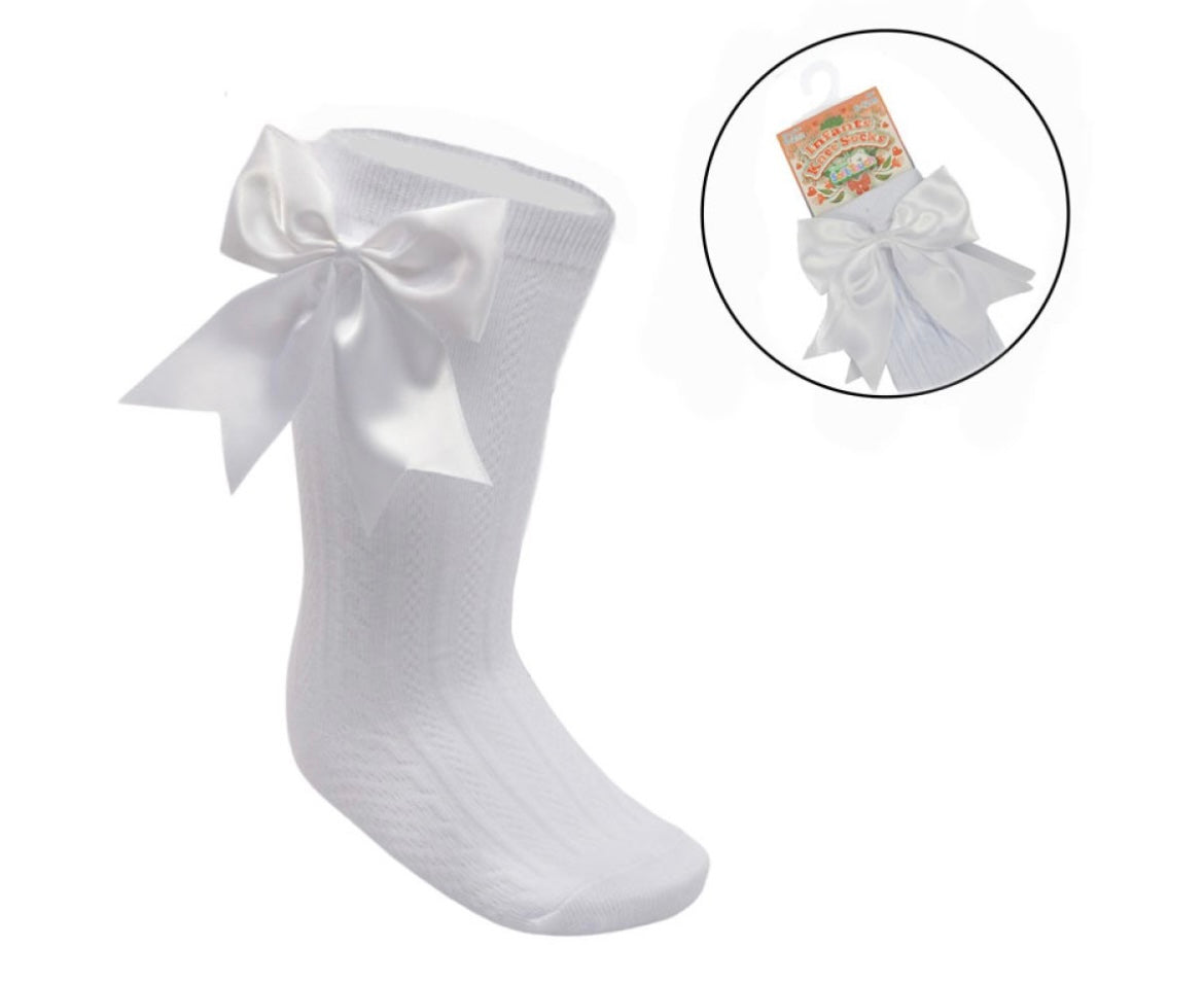 Baby Girls White Knee High Bow Socks