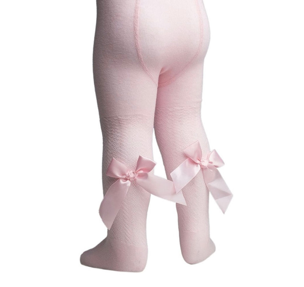Pink Baby Girls Jacquard Design Tights With Bow