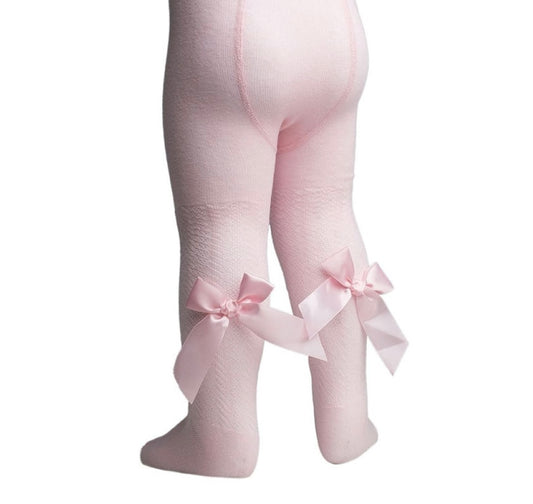 Pink Baby Girls Jacquard Design Tights With Bow