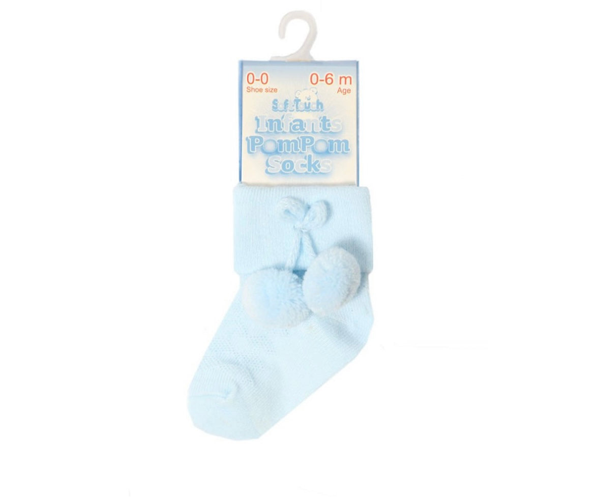 Blue Baby Boys Pom Pom Ankle Socks