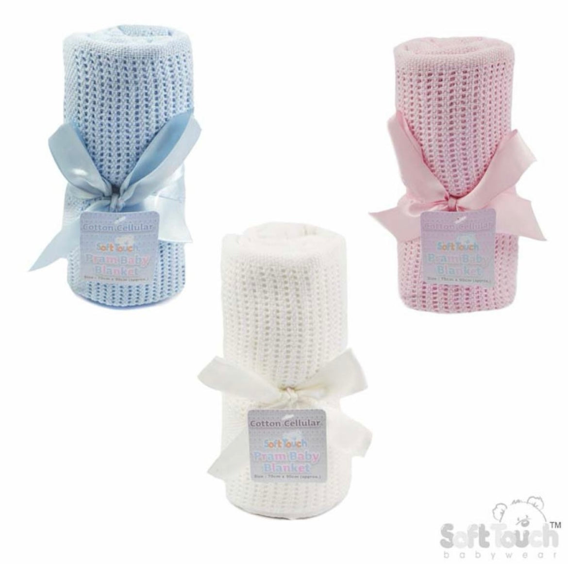 Soft Touch Cellular Cotton Baby Blanket - White, Pink, Taupe & Blue (70x90cm)